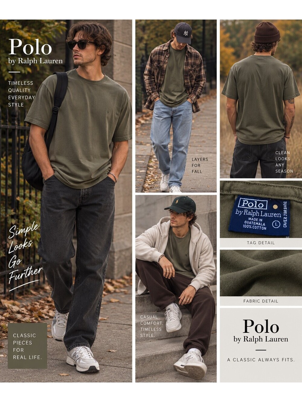 Polo by Ralph Lauren Men’s Olive Green Tee Vintage Y2K Minimalist Preppy Basic